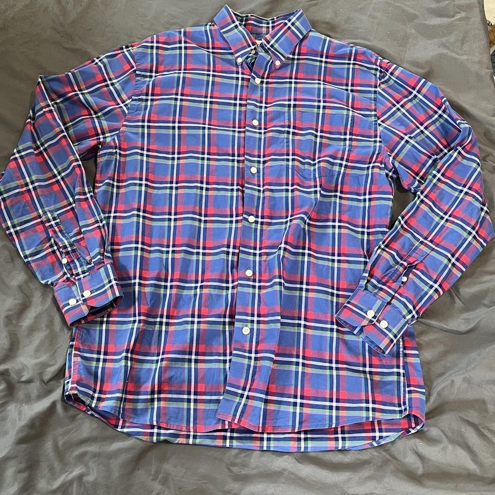 1897 Legends‎ Shirt Mens L Blue Plaid Long Sleeve Button Up Casual Pocket